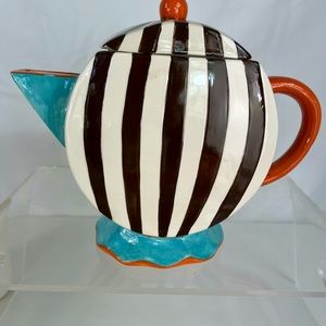 Whimsical and Loud Oversized Teapot With Flaws. La Cote Blue Brûlée